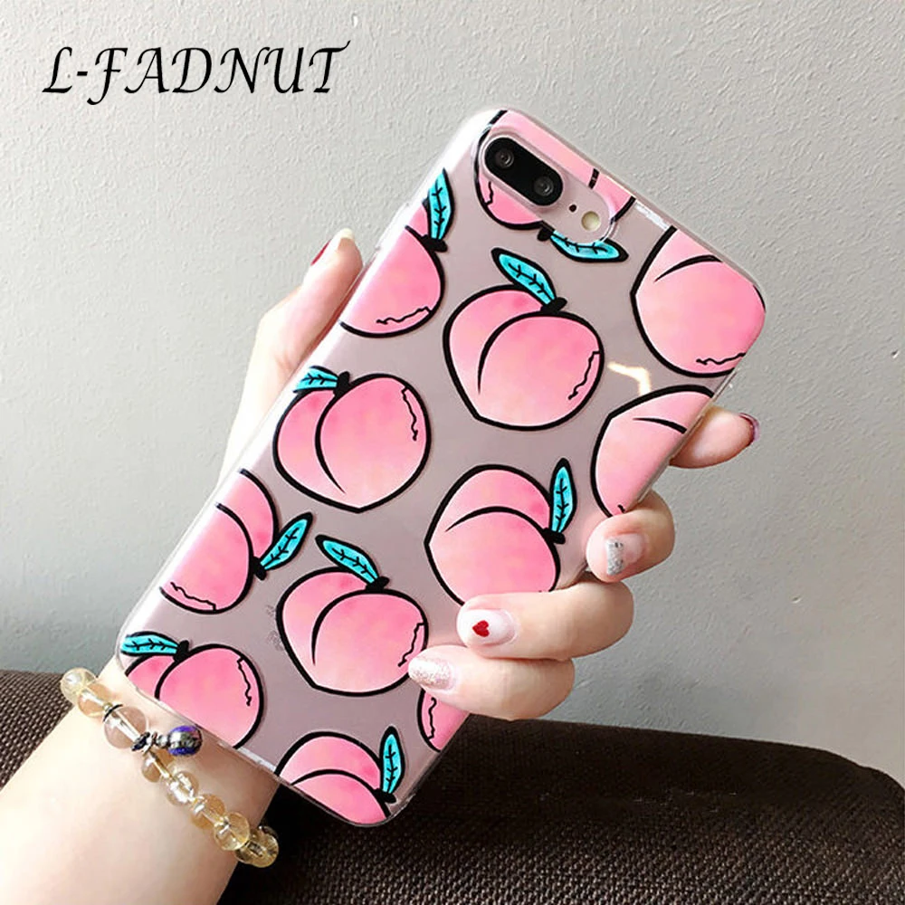 

For iPhone 7 Plus Case 8 6 6S Plus 5 5S SE Cover Transparent Peach Fruit Pattern TPU Soft Protective Case For iPhone X Xr Xs Max
