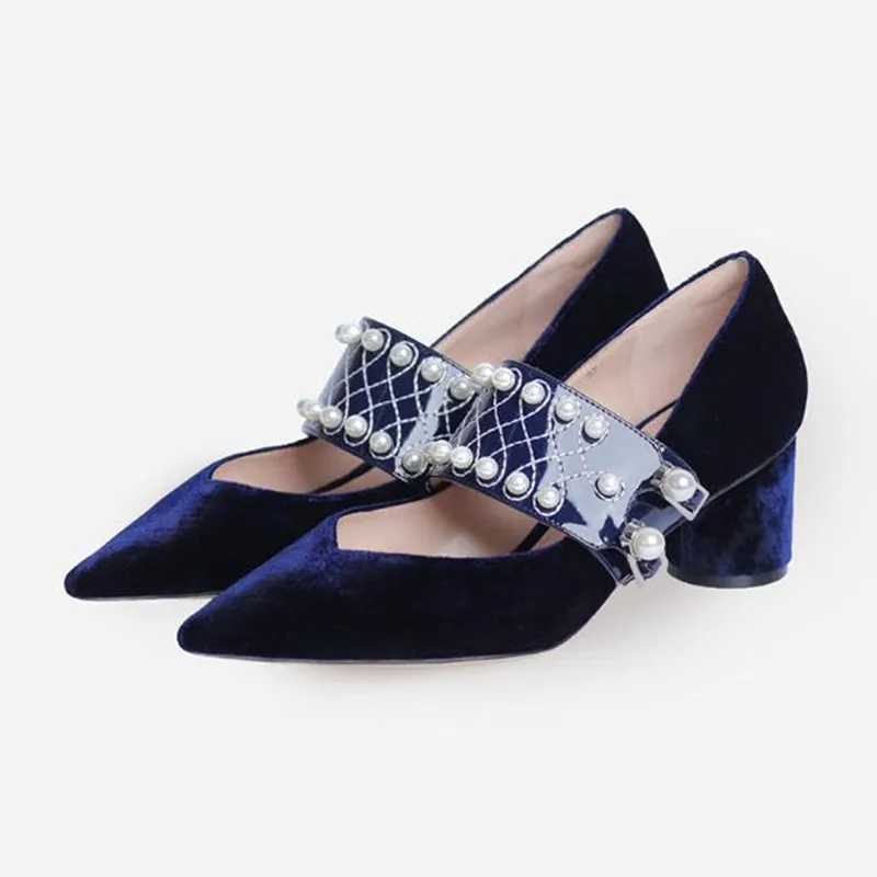 

Spring high heels velvet women's shoes Crude heel Mary Jane shoes Small size fashion comfortable work shoes female obuv