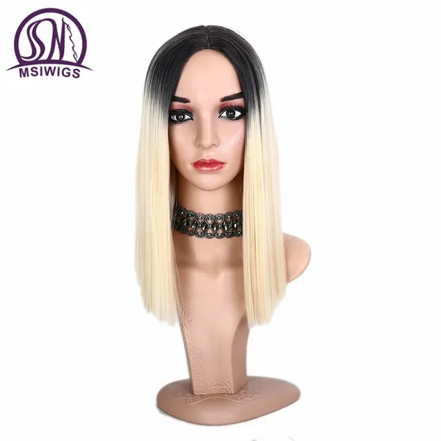 Msiwigs 14 Inches Two Tone Short Blonde Wigs Natural Ombre