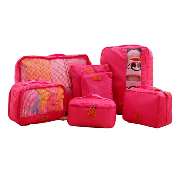 7 шт./лот, набор чемоданов, аккуратный чемодан, сумка-Органайзер для мужчин и женщин, деловые аксессуары для путешествий, упаковочные кубики - Цвет: rose red