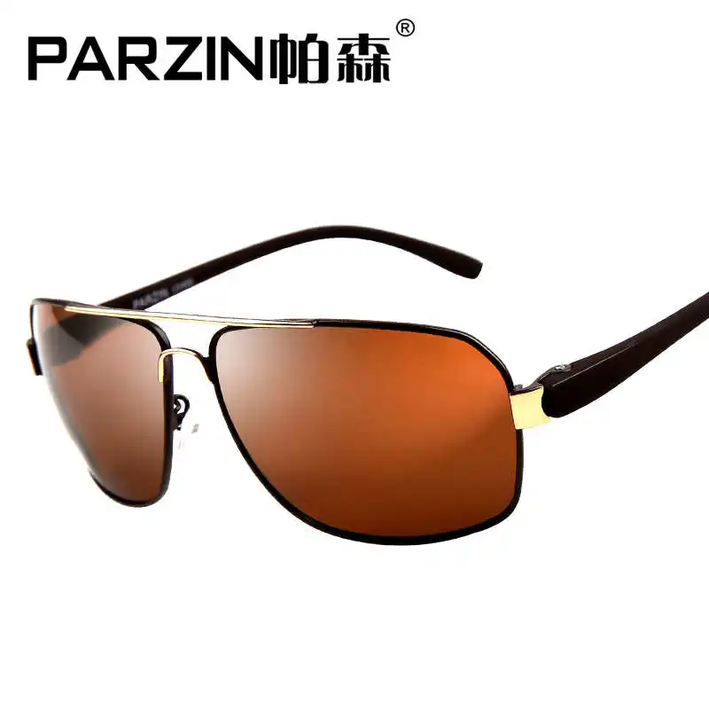 Мужские солнцезащитные очки с оправой из легкого сплава PARZIN, классические солнцезащитные очки, стильные очки с пилотом и квадратной поляризацией - Цвет линз: Коричневый