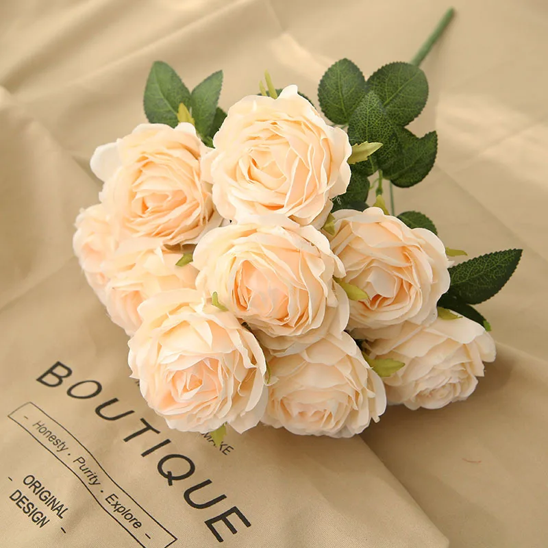 Flone Artificial Rose Flowers Bouquet Fake 10 Head Rose Flowers Boquet Home Decor Fleurs Artificielles En Soie Haute Qualite (24)