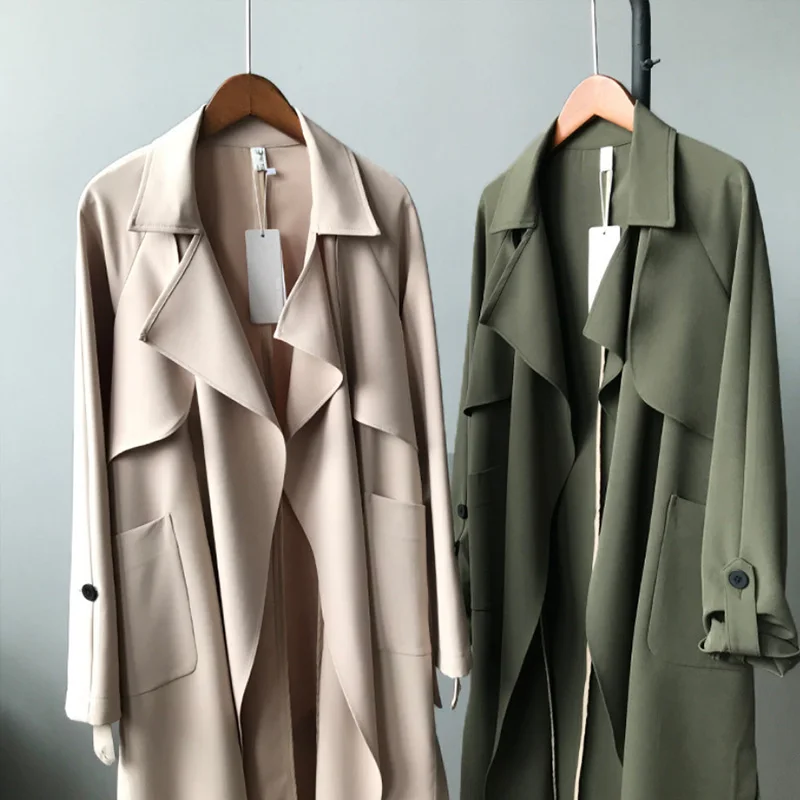 Goede 2019 Nieuwe Lange Vrouwen Riem Loopgraven Knielengte Fashion Asymmetrische High Street Jassen Slim Waisted Casual Loopgraven Midi Rood