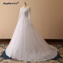 Robe de mariage Vestido de Noiva дешевый с длинным рукавом Кружевное бальное платье свадебное платье со шнуровкой блестящее свадебное платье для принцессы