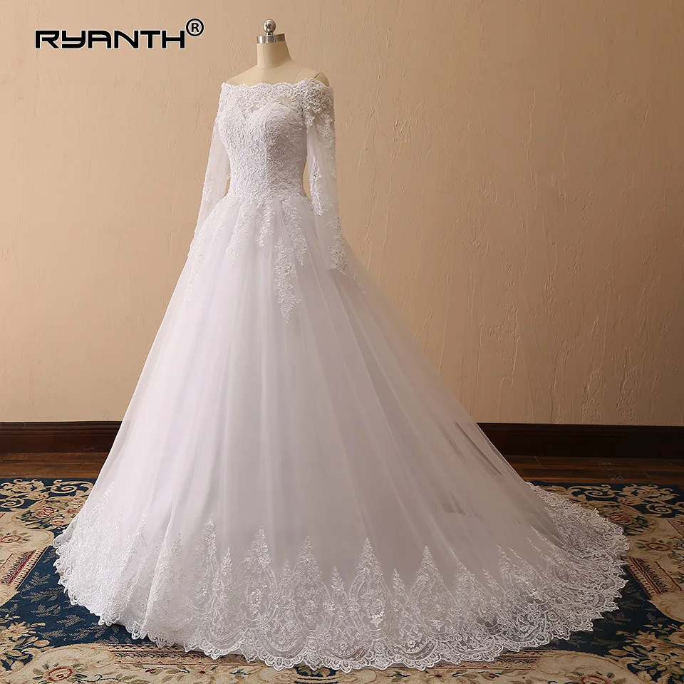 

Robe de mariage 2019 Vestido de Noiva Cheap Long Sleeve Lace Ball Gown Wedding Dress Lace Up Shinning Princess Wedding Gowns