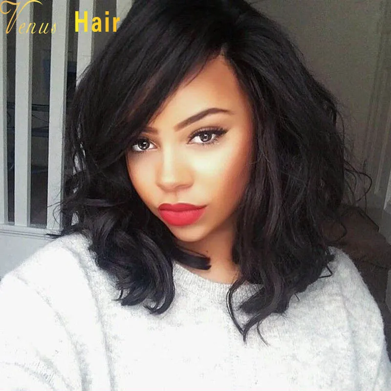 Full lace wig brazilian virgin bob wavy human hair wig 