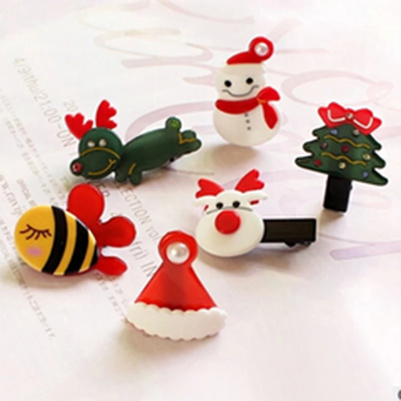 Милое Рождественское украшение для волос для девочек, Рождественская елка/Снеговик/шляпа/собака, мини-шпилька, креативные рождественские украшения QB975412