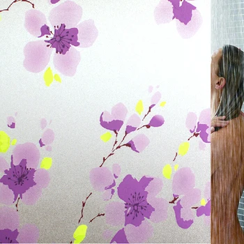 

No Gluey Static Cling Decoration Purple Peach Blossom Frosted Glass Film Window Film Sticker 45/60/75/90cm
