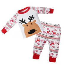 Комплект рождественской одежды для малышей с героями мультфильмов, топы с длинными рукавами и принтом оленя, штаны, Рождественский костюм для новорожденного