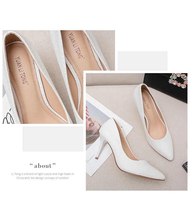 Fletiter Shoes Women 8 cm High Heels Leather Pointed Toe Women Pumps Ladies Shoes white Thin High Heel bridal Party Shoes