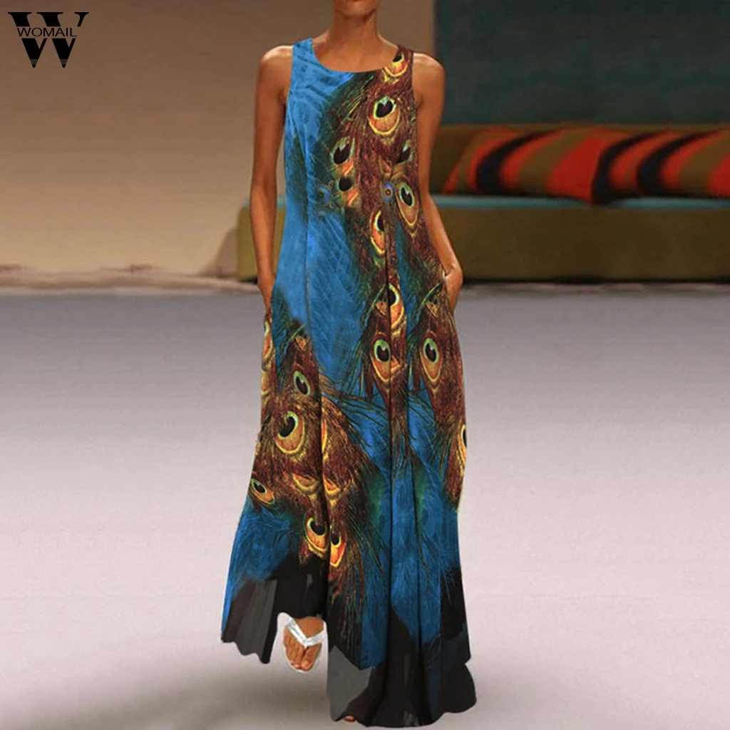 

Womail summer dresses women 2019 Plus Size Women Vintage O Neck Splicing Floral Printed Sleeveless Dress pocket casual dress Ju3