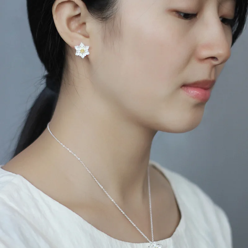 Женские серьги гвоздики из серебра 925 пробы с цветком лотоса|earrings for|earrings for womenearring