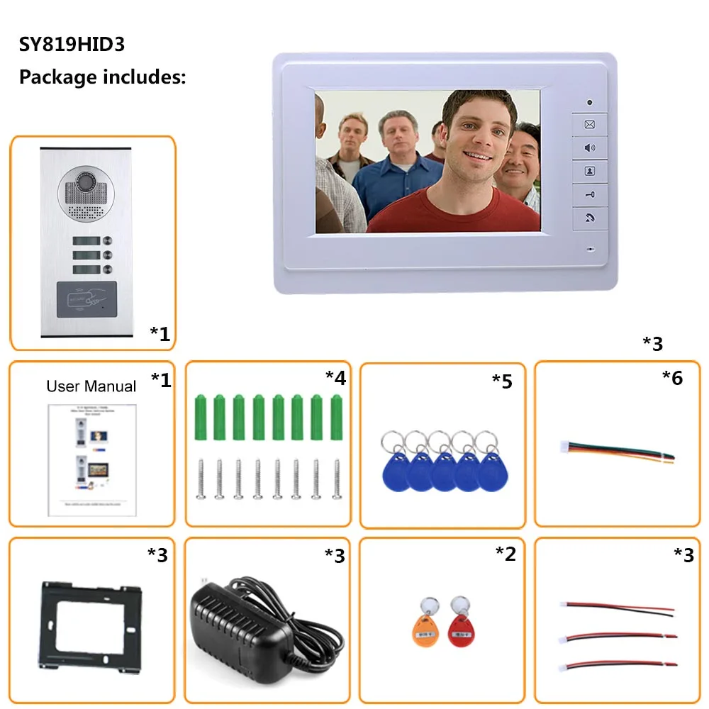 MAOTEWANG система видеодомофона s 3 квартиры 7 дюймов видео домофон система RFID IR-CUT HD 1000TVL дверной Звонок камера