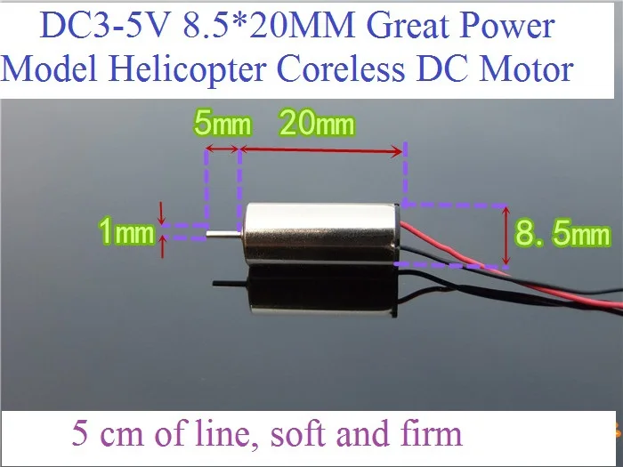 2 шт. DC3-5V 8520 8,5*20 мм мини модель вертолета без сердечника двигатель постоянного тока с большой мощности пропеллер высокоскоростной