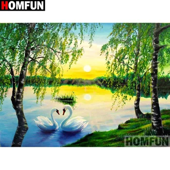 

HOMFUN Full Square/Round Drill 5D DIY Diamond Painting "Oil painting swan" Embroidery Cross Stitch 3D Home Decor Gift A16866