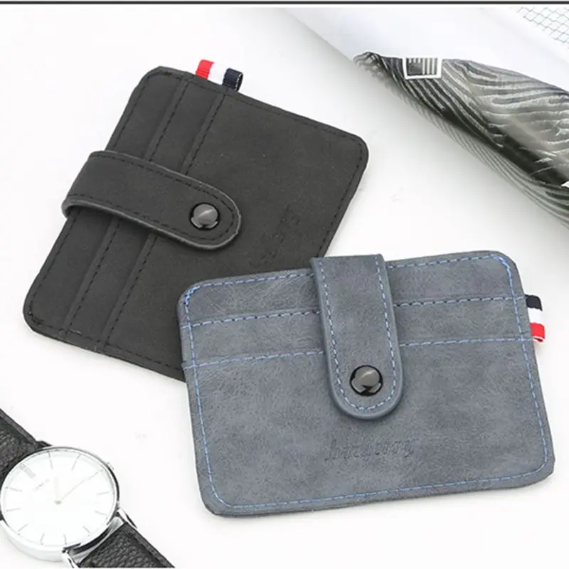 

THINKTHENDO Retro Button Purse Men's Leather Thin Slim Business Wallet ID Credit Card Holder 11.5x0.3x8.5cm