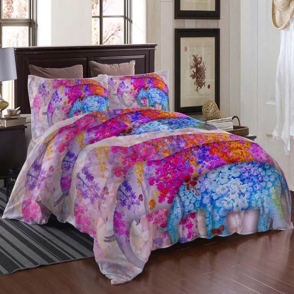 

Abstract colored elephant Bedding Quilt Cover Duvet Cover Set Pillowcase Microfiber Soft Comforter Bedroom Single Queen King