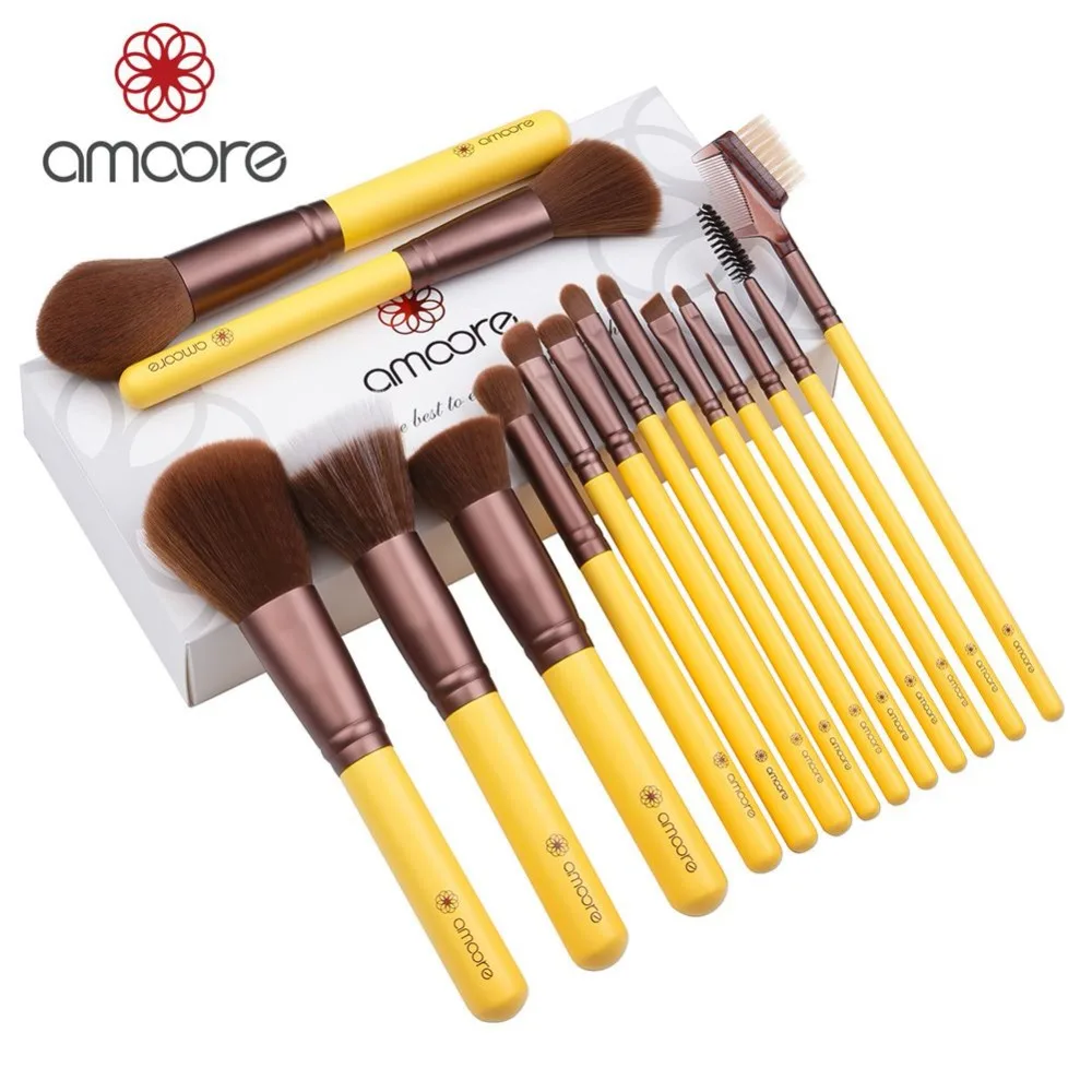 amoore 15pcs Makeup Brushes Synthetic Makeup Brush Set Cosmetics Makeup Tool Kits Powder Foundation Eyeshadow Brush