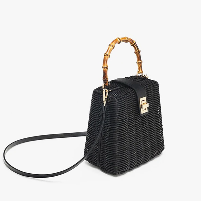 Günstige Frauen Handtasche Wicker Gewebt Strand Tasche Handgemachte Luxus Schulter Taschen Bohemian Stroh Tasche Umhängetasche Messenger Taschen Tote Kleine Box