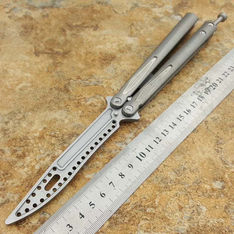 

Butterfly Trainer Knife Tachyon III D2 Blade Titanium Handle Jilt Knife Not Sharp Hunting Knife Folding Pocket Knife