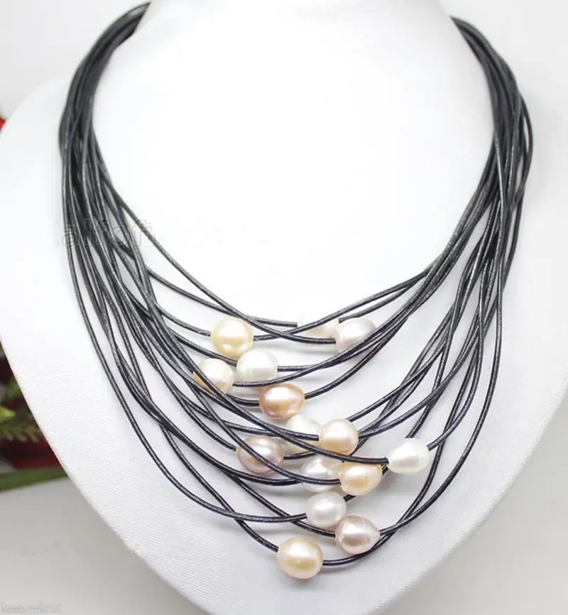 

Hot sale new Style >>>>>Pretty Comfortable Fashion leather cord Multicolor pearl pendant necklace