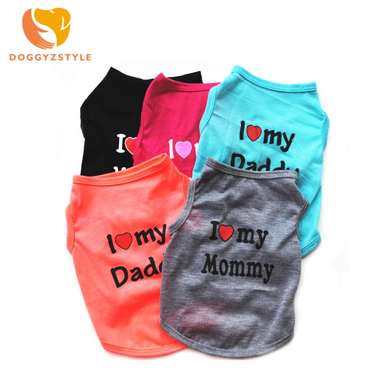 

New Summer Dog Vest Shirt Clothes Coat Pet Cat Puppy Cotton Vests I LOVE MY DADDY MOMMY Clothing For Dogs Costumes DOGGYZSTYLE
