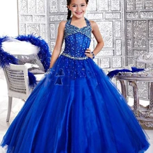 Pageant Платья для Маленьких Девочек Холтер Этаж Длина Рукавов Синий vestidos de primera comunion Плюс Размер Pageant Платья