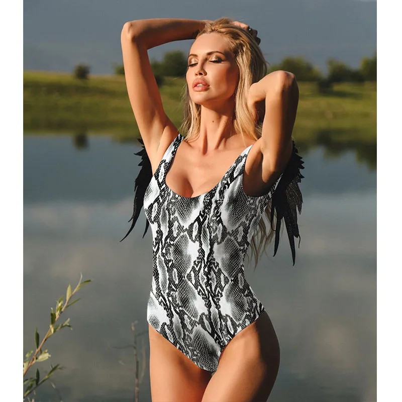 2019 Sexy One Piece Swimsuit Women Swimwear Bodysuit Wing Swimsuits Summer Beachwear Bathing Suits Solid Monokini Wonder Store