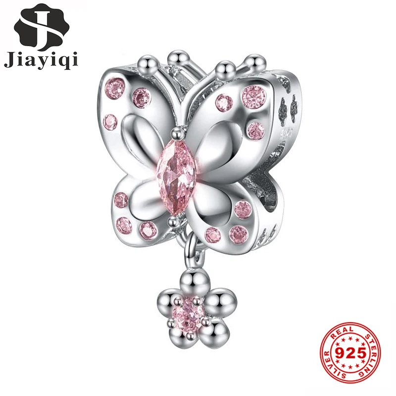 Jiayiqi розовый Бабочка талисманы подходят DIY браслет цепочки и ожерелья серебряные бусины 925 пробы CZ Ювелирные изделия для женщин подарок на день Святого Валентина