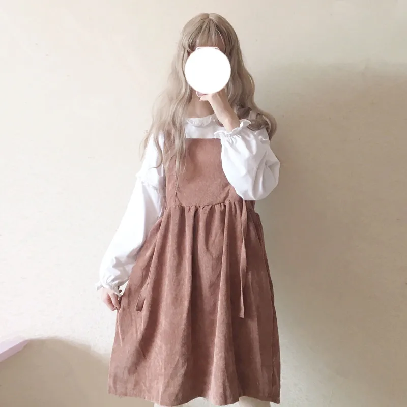Skup Damskie sukienki Chic Lady Kawaii Ulzzang Casual Casual śliczna sukienka sztruksowa damska Ins Vintage ubiór harajuku dla kobiet Retro