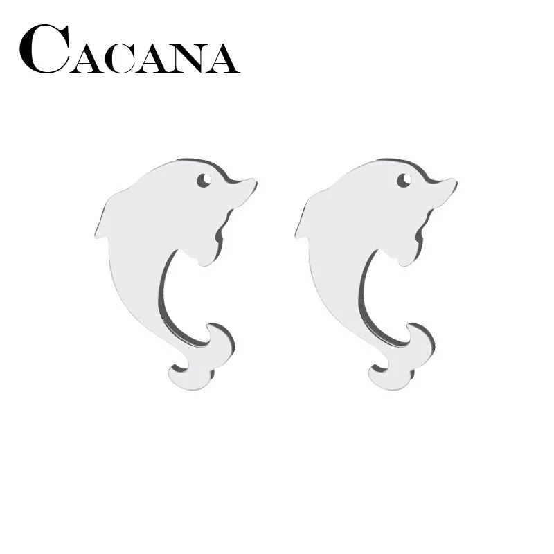 CACANA Stainless Steel Stud Earring For Women Man Dophin Gold And Silver Color Lover's Engagement Jewelry Drop Shipping