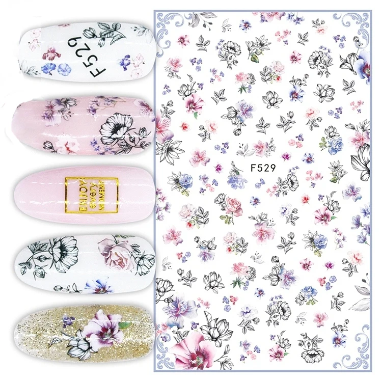 

3D Nail Sticker Tips Nail Art Adhesive Decals Manicure Spring Flowers Blossoms Tool Decoration Nail Wraps