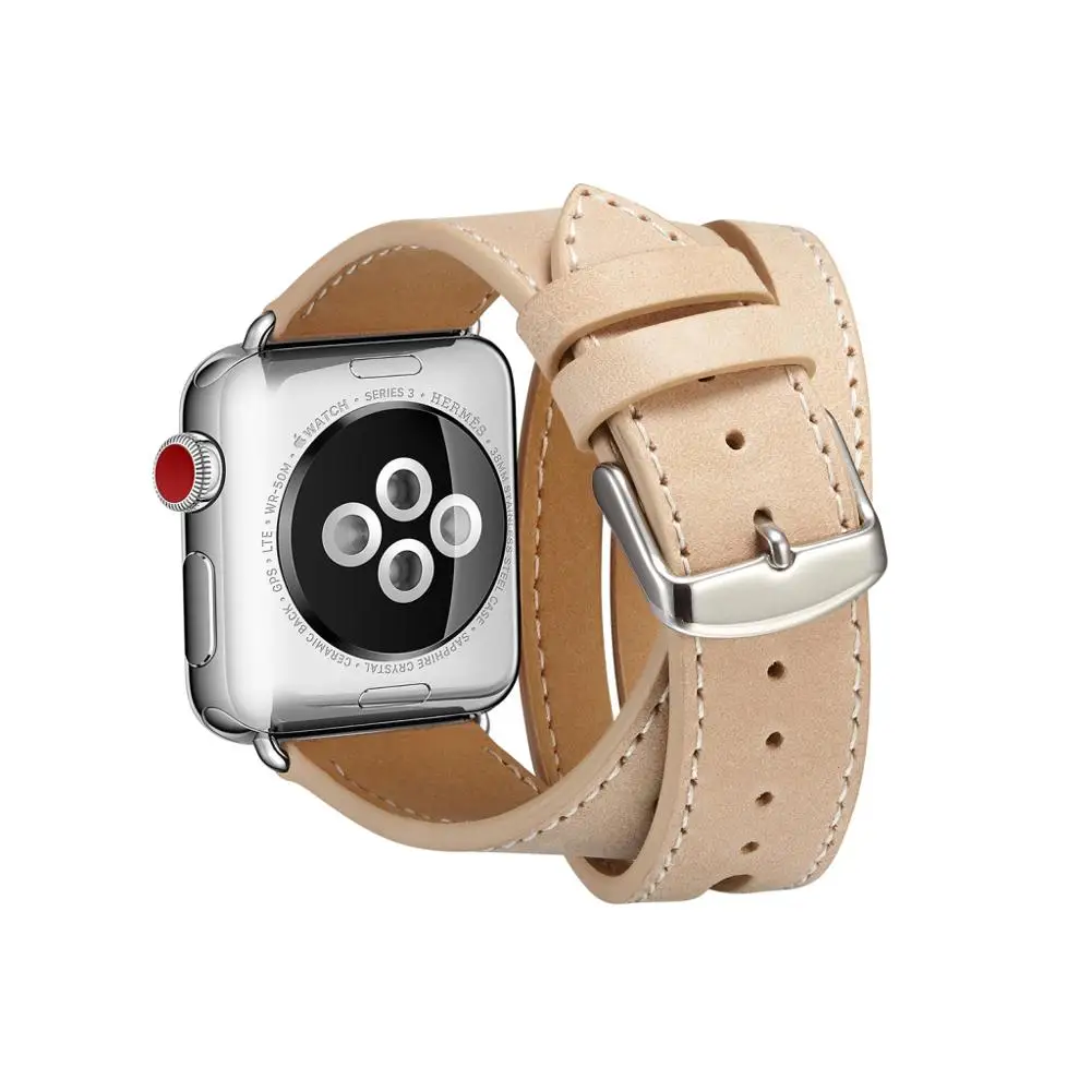 Длинный кожаный ремешок для Apple Watch Series5 4 3 2 38 мм 42 мм 44 мм 40 мм двойной тур Браслет Кожаный ремешок для Iwatch Smart Watch
