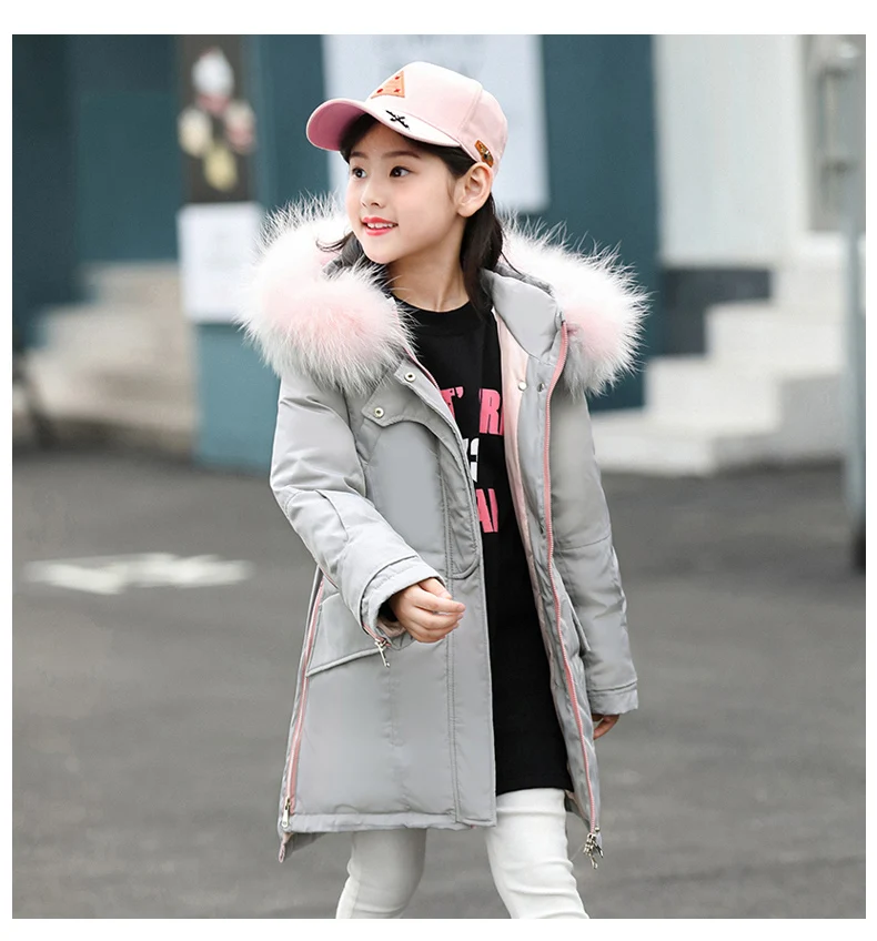 30 degrees Russia Girls down Jacket Winter Children Clothing Fashion multicolour Fur Collar Warm Outerwear& Coats 4-12 Y