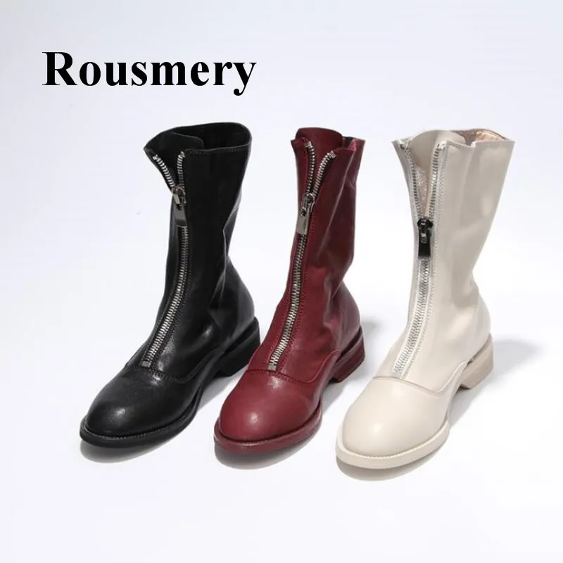 

Black White Red Rine Three Color Flat Round Toe Genuine Leather Pretest Zipper Fashion High Quality Women Ankle Boots