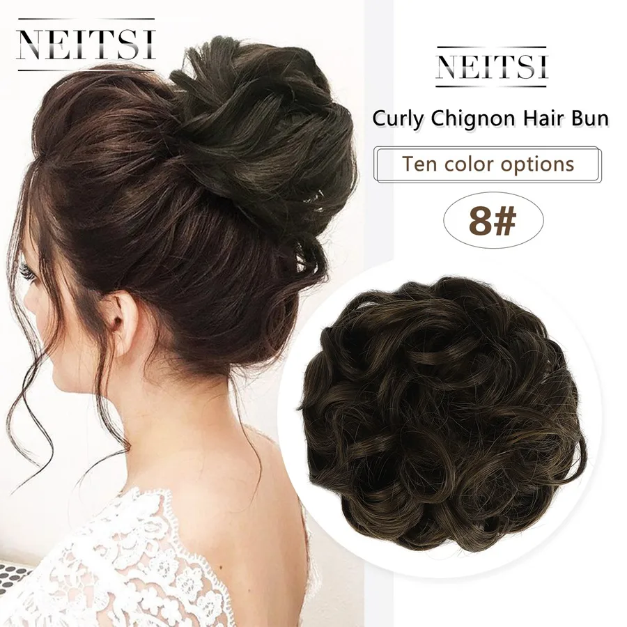 

Neitsi Women Curly Chignon Hair Bun for Brides Synthetic High Extensions Ponytail Hair Bundles Hairpieces Hair Buns 8#