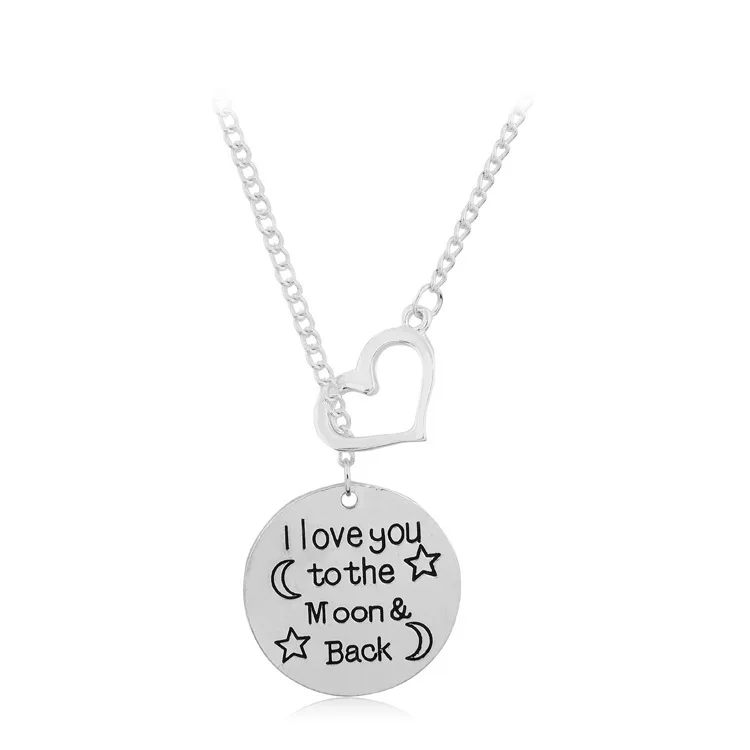10PCS/Lot jewelry alloy letters I love you to Moon & Back love star moon necklace Heart Necklace For women wholesale