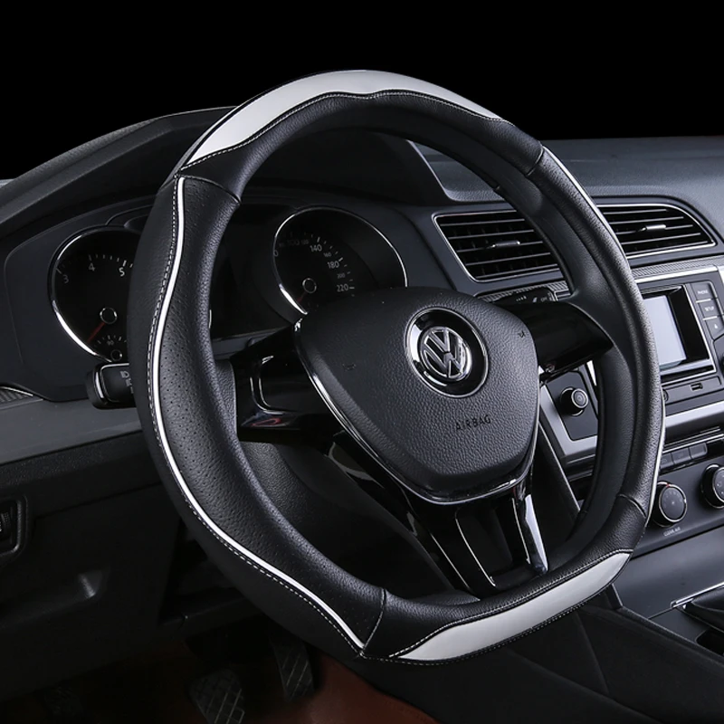 

D shape genuine leather steering wheel Cover for volkswagen bora sagitar Audi TT kia k3 nissan bluebird interior car accessories