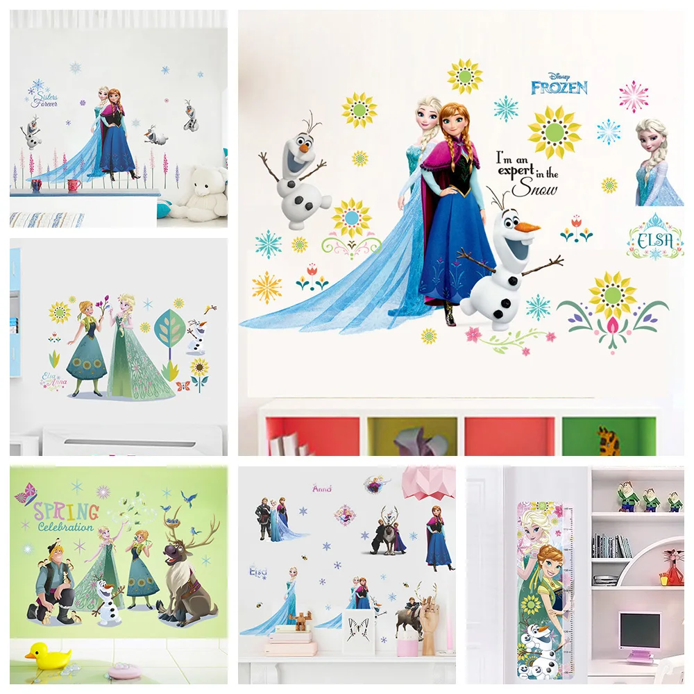 Elsa Anna Princess Frozen Wall Stickers For Kids Room Decoration Diy Cartoon Wall Mural Art Anime Posters Pvc Home Decals