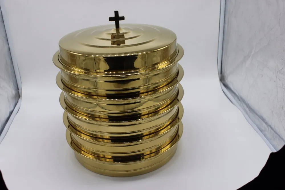 Brasstone круглый поднос из нержавеющей стали для Святого церковного причастия, подставка для тарелок, 40 чашек для причастия, для церковного поклонения