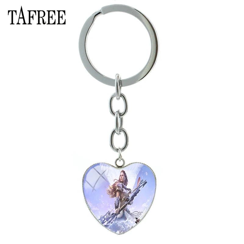 

TAFREE Game Horizon Zero Dawn Picture Keychain Heart Pendant glass cabochon for bag car charm Jewelry gifts for men HZD36