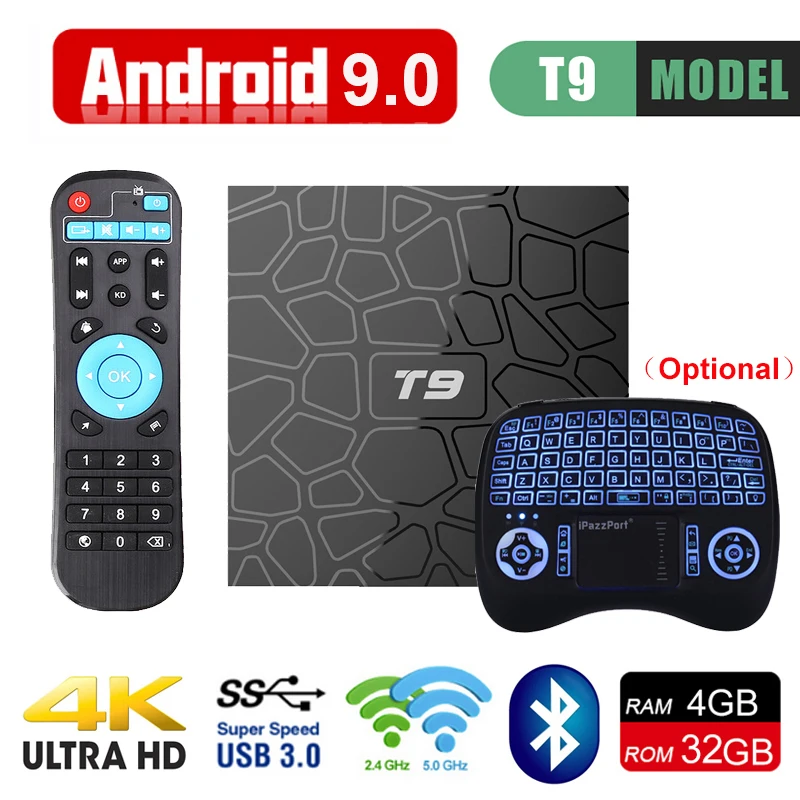Android 9.0 TV Box T9 RK3328 Quad Core 4G RAM 32G ROM USB 3.0 Smart TV 4K Set Top Box 2.4G WIFI Bluetooth HDR H.265 Media Player Android 9.0 TV Box T9 RK3328 Quad Core 4G RAM 32G ROM USB 3.0 Smart TV 4K Set Top Box 2.4G WIFI Bluetooth HDR H.265 Media Player