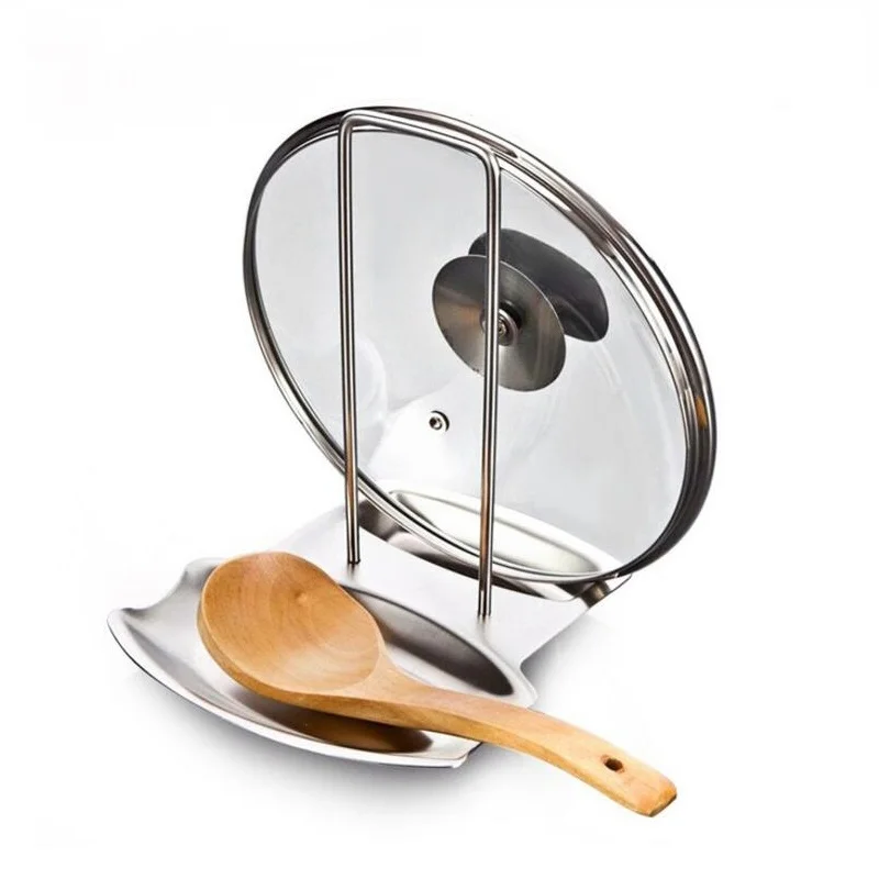 

Stainless Steel Pan Pot Rack Cover Lid Rest Stand Spoon Sponge Holder Stove Rests Organizer Storage CF-33