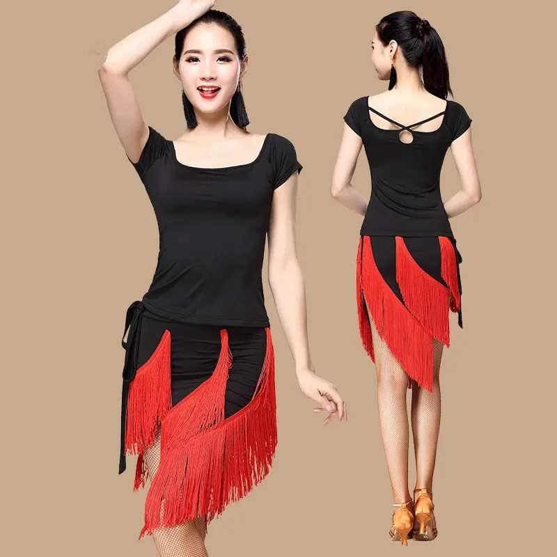 On Sale Latin dance costumes women adult autumn and winter new suit short sleeve Latin dress