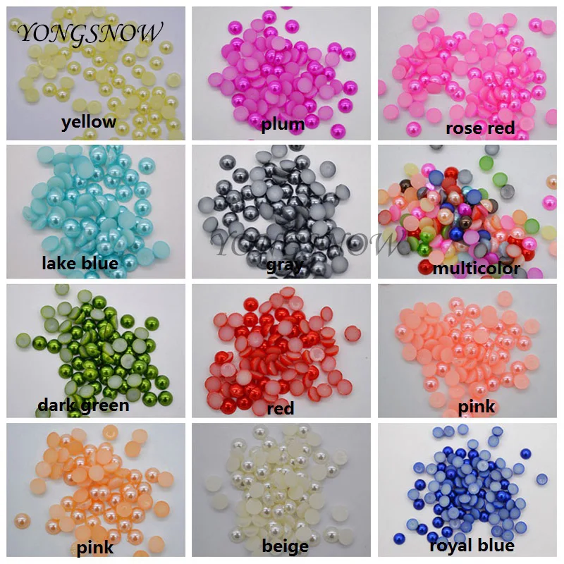 200Pcs/lot 6mm Multicolor Acrylic Imitation Beads Pearl Half Round Flatback Bead Wedding Party Decor DIY Nail Art Decorate75z