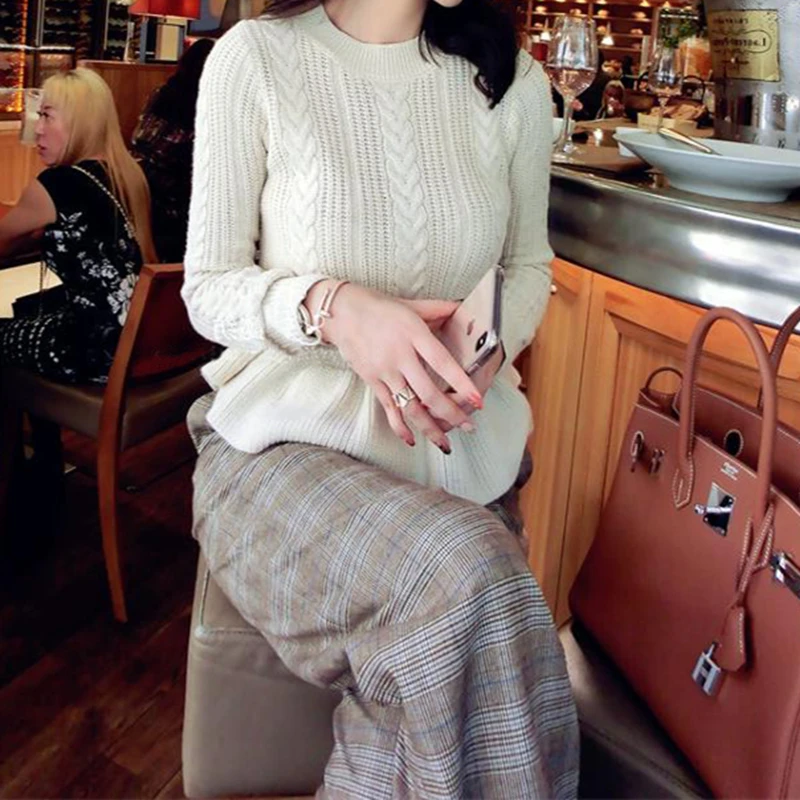 KENVY/модный брендовый женский высококачественный Роскошный тонкий шерстяной свитер с круглым вырезом и оборками