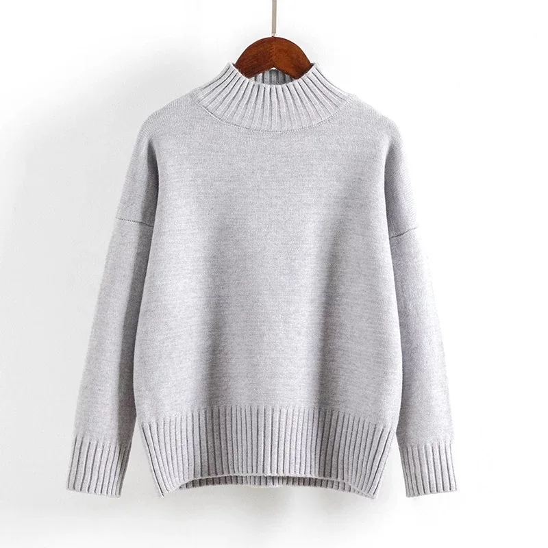 Vangull зимний свитер женский плотный вязаный свитер корейская версия теплый рукав летучая мышь Водолазка свободные пуловеры - Цвет: Gray