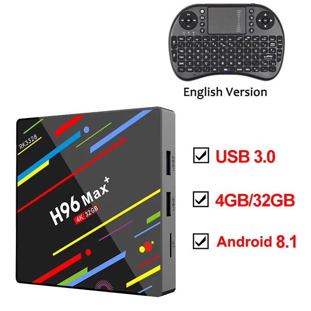 Android 8,1 Smart tv BOX H96 Max RK3328 4 ГБ 32 ГБ 2,4 ГГц Wifi 4K 3D Поддержка Google Play Store голосовой помощник Youtube телеприставка - Цвет: Add English Keyboard