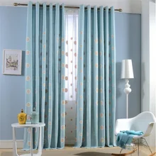 2017 novas cortinas cortinas de flores brancas dos desenhos animados animação azul translúcido verde cortinas de linho quarto cortinas da sala