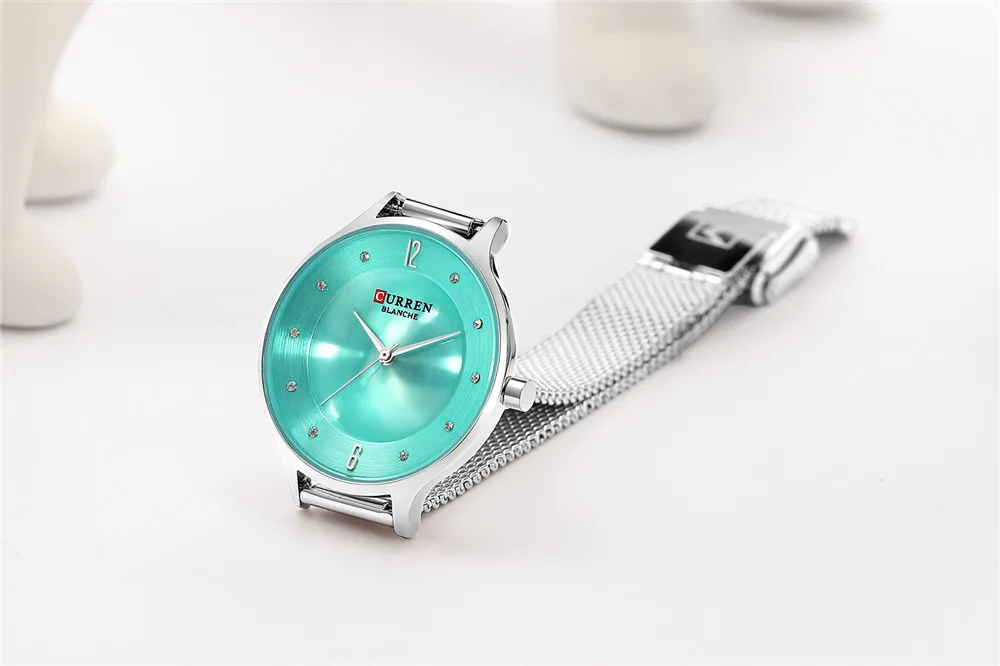 Модные тонкие женские часы, стразы, циферблат CURREN, красивые Аналоговые кварцевые наручные часы для женщин, серебряные женские часы
